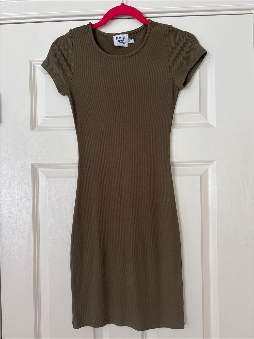 Princess Polly Olive Crewneck Ribbed Mini Dress